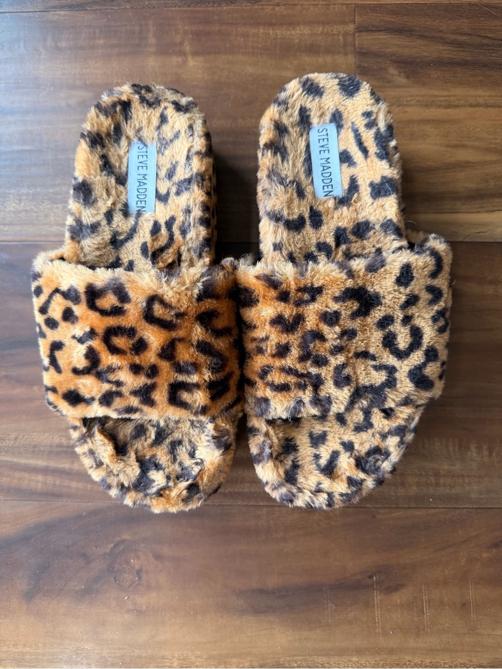 Steve Madden Leopard Print Faux Fur Slides in Brown and Black